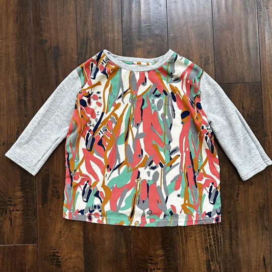 TBDE Top Womens Small S Grey Art Floral Abstract Short Sleeve Sweater Shirt