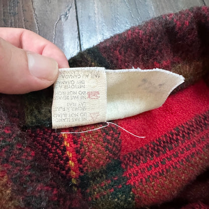 Vtg 60s Rockabilly Grunge Mens Double Pocket Plaid Flannel Shirt Jac 1960s Red