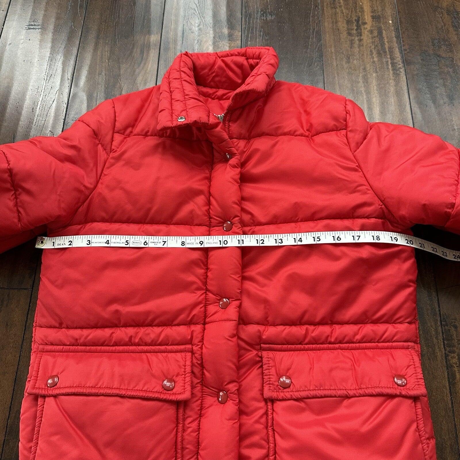 Vintage 60s Red Down Insulated Quilted Puffer Jacket M 1960s 70s Rockabilly