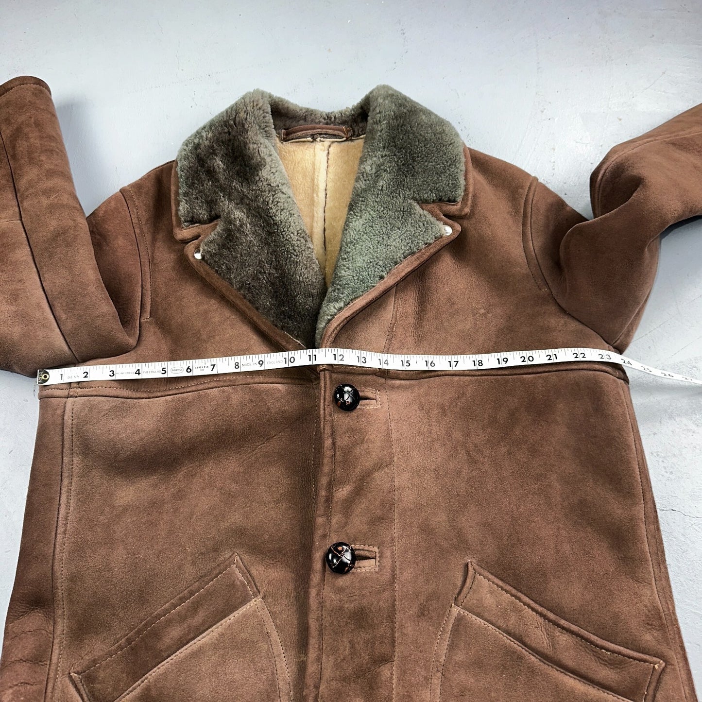 VTG Mens Coat Suede 60s Western Ranch Trucker Jacket Fur Sherpa 44 Brown 1960s