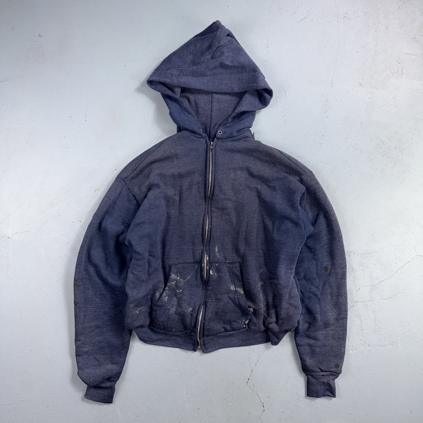 Blue Healthknit Zip Up Hoodie Vintage 80s 90s Thermal Lined USA 2XL Thrashed