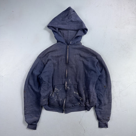 Blue Healthknit Zip Up Hoodie Vintage 80s 90s Thermal Lined USA 2XL Thrashed