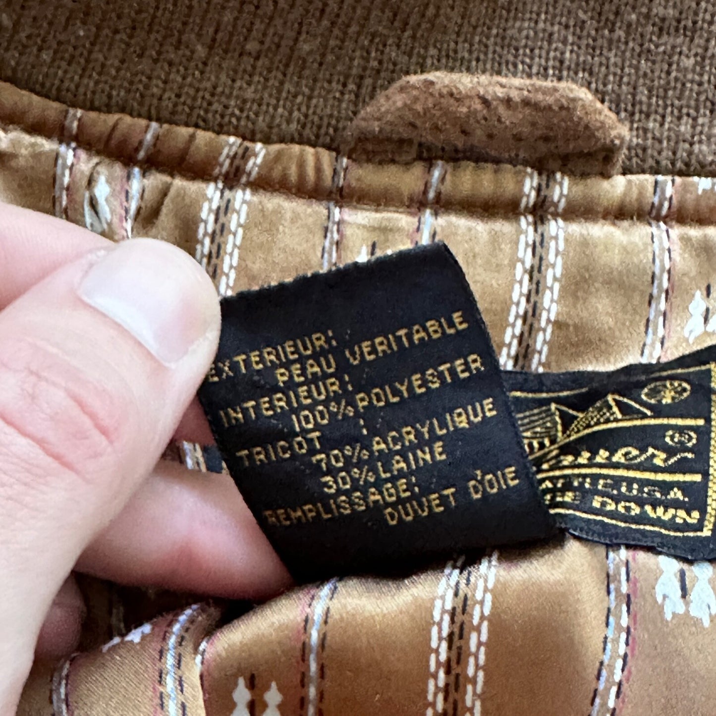 VTG 90s Eddie Bauer Jacket Brown Genuine Suede Leather Goose Down Bomber RARE