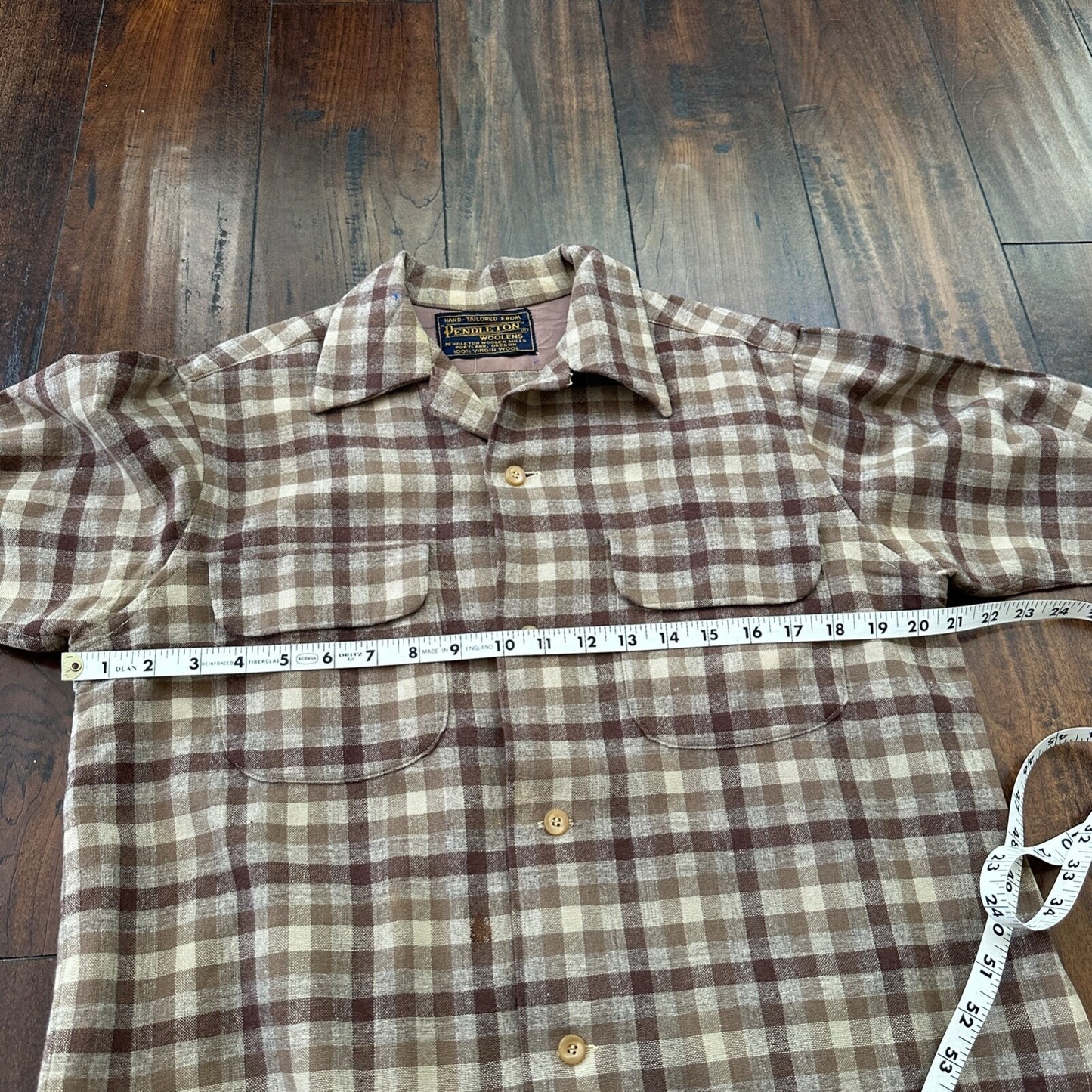 VTG 1950s Pendleton Board Shirt Loop Virgin Wool Plaid Flannel Shirt 50s Brown