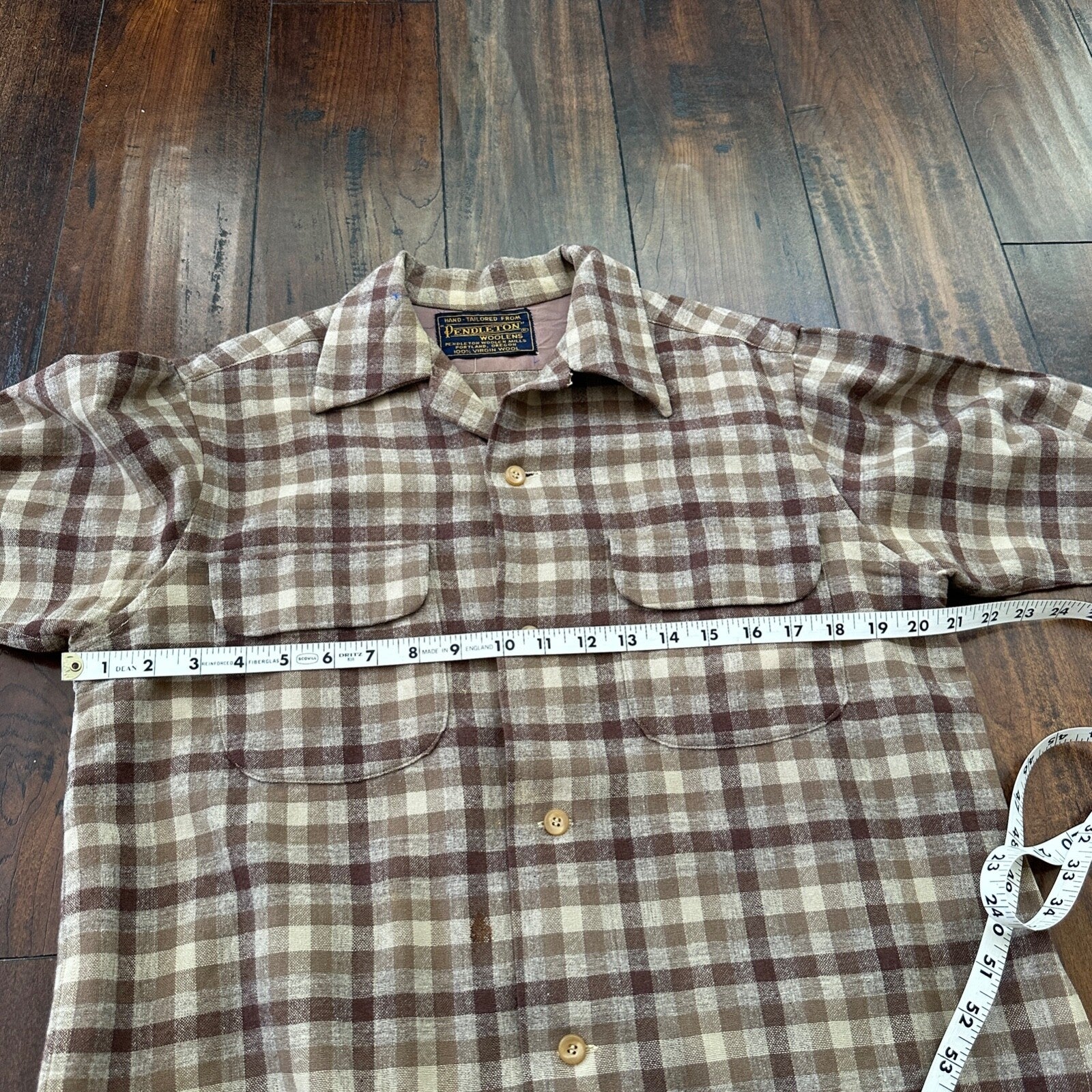 VTG 1950s Pendleton Board Shirt Loop Virgin Wool Plaid Flannel Shirt 50s Brown