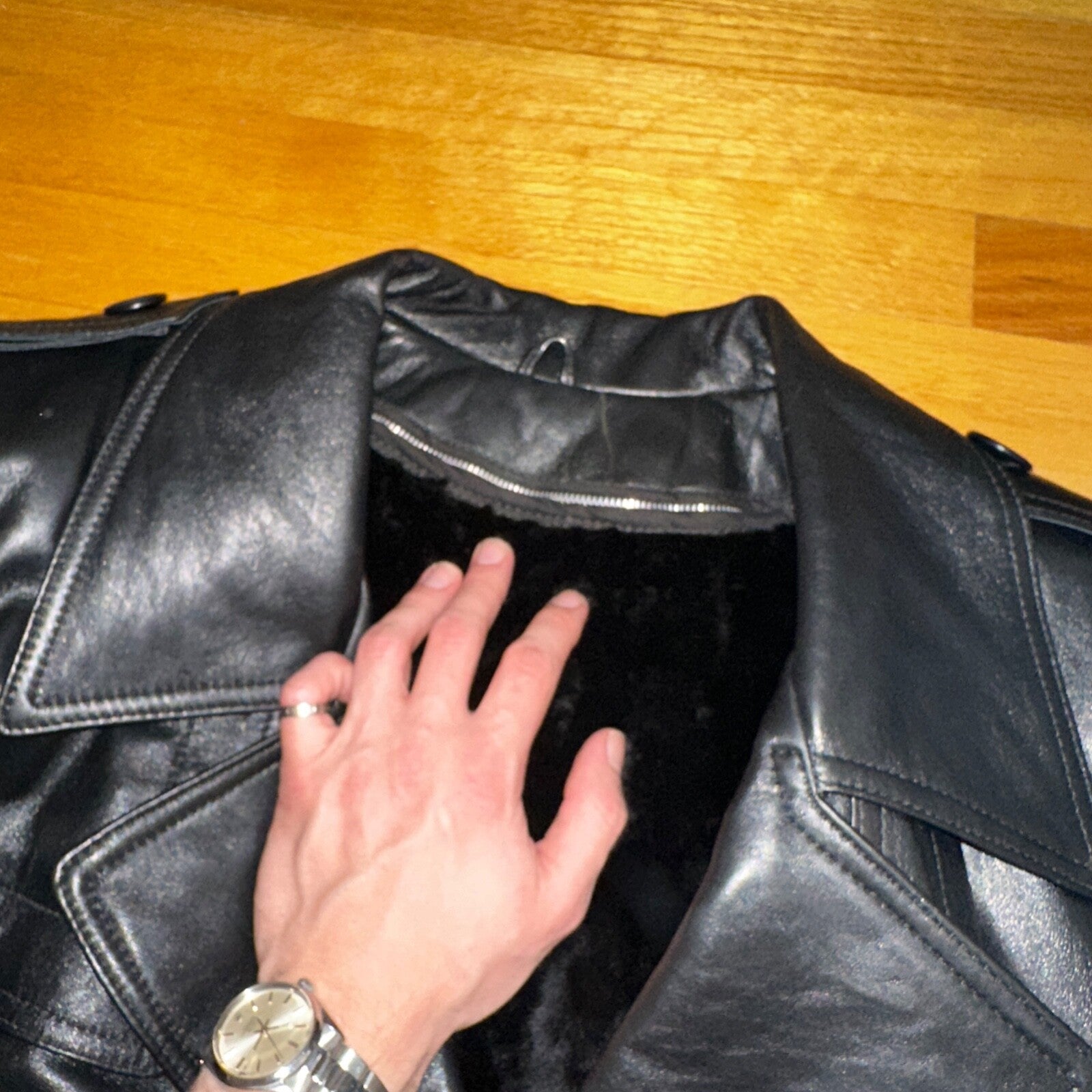 VTG Mens Long Length Vintage Leather Military Duster Custom Made Lined 1980s