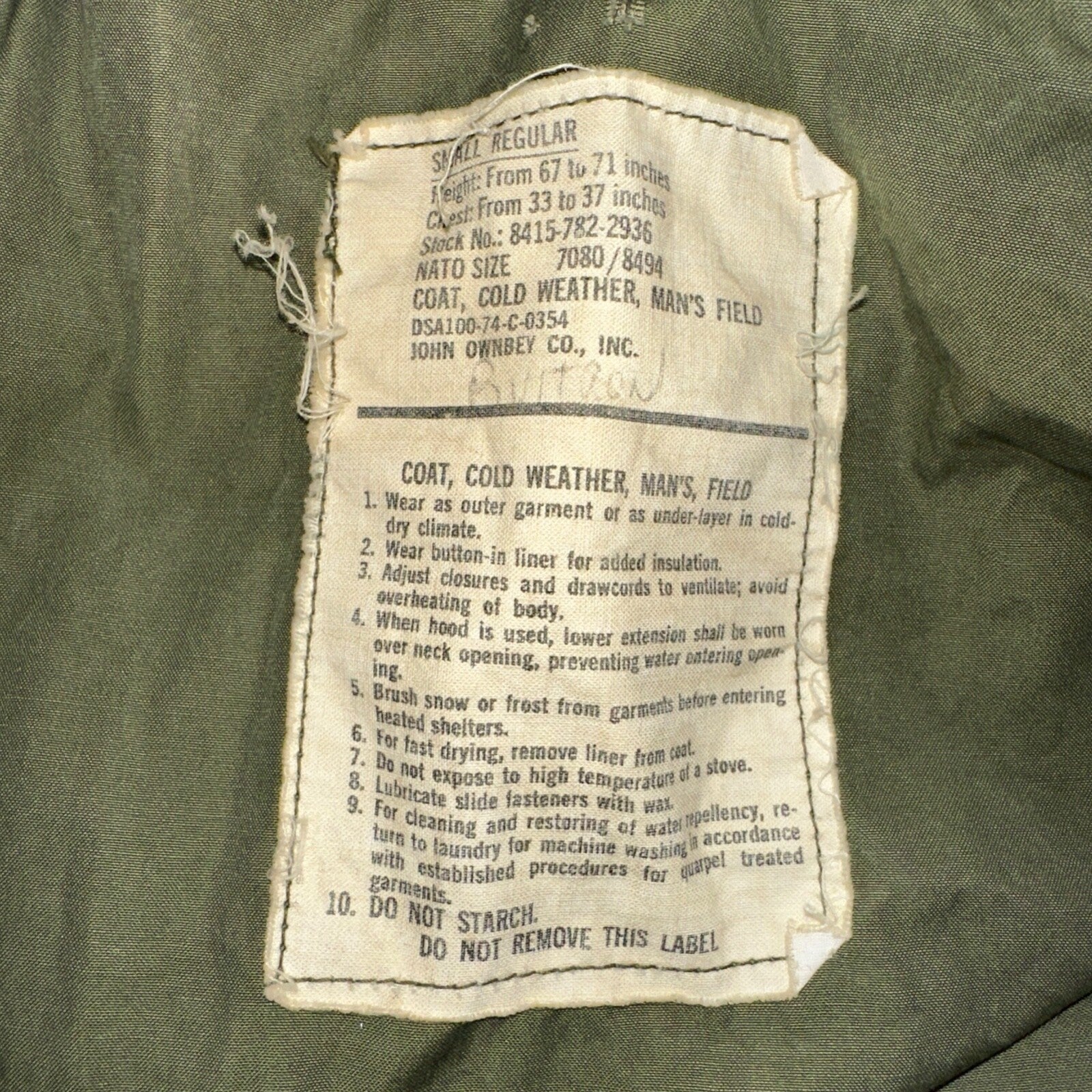 VTG US ARMY M-65 Field Jacket Coat Cold Weather Mans OG-107 Vietnam 70s 1970s