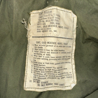 VTG US ARMY M-65 Field Jacket Coat Cold Weather Mans OG-107 Vietnam 70s 1970s