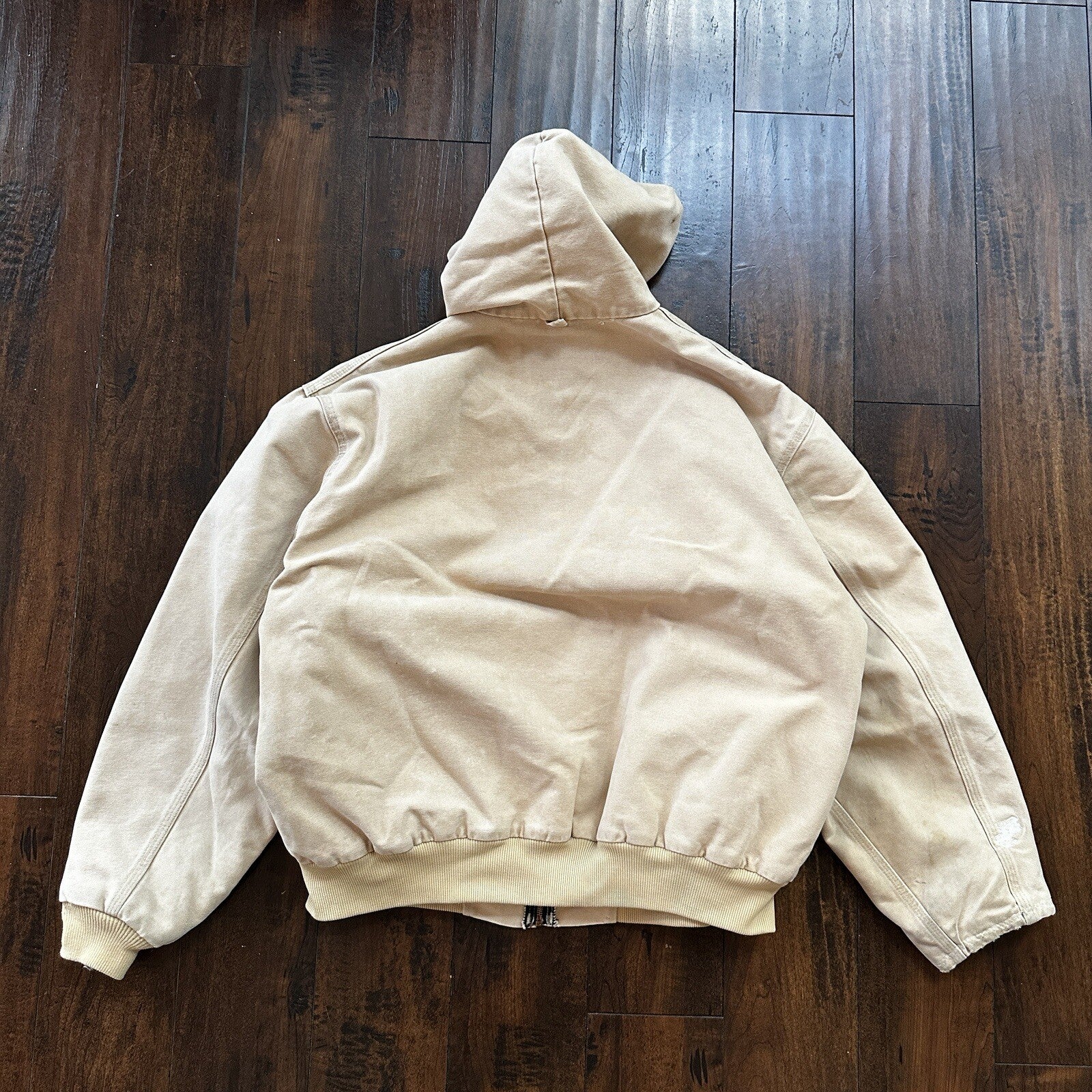 VTG 90s Carhartt Hooded Quilted Lined Tan Duck Canvas Jacket JQ295 2XL