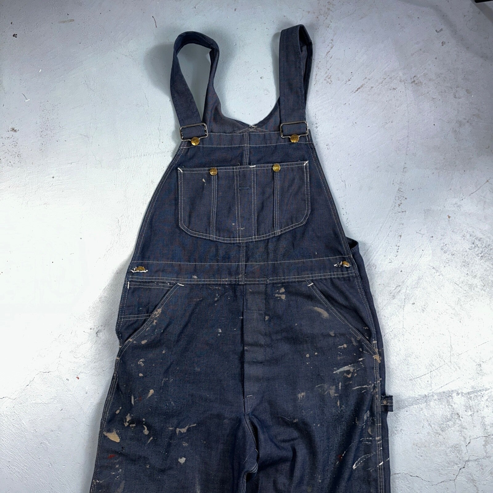Vintage Sears Sanforized Denim Union Made Blue Jean Bib Overalls 36x28 60s