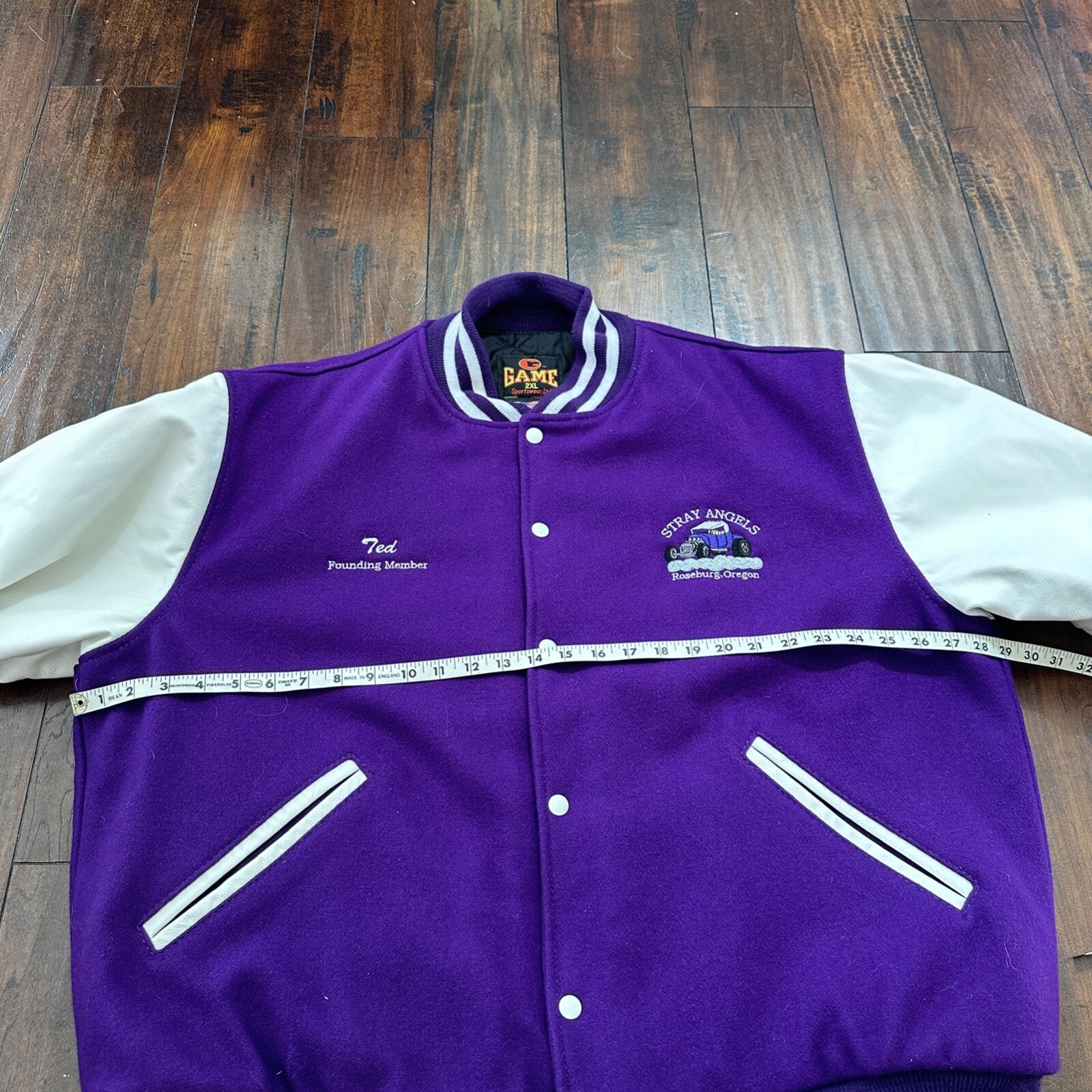 VTG Stray Angels Varsity Leather Letterman 70s Jacket XL Portland Cars Racing