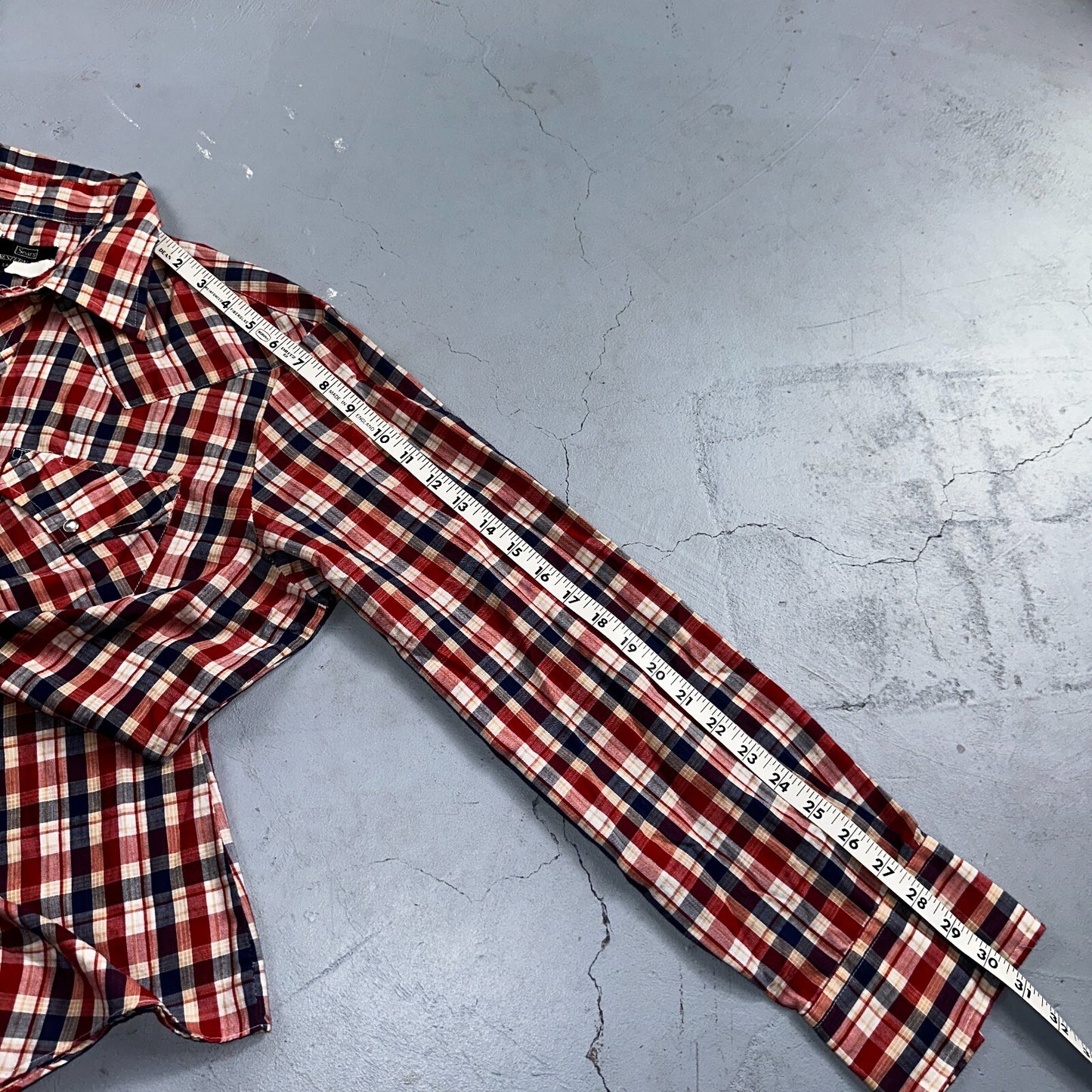 Sears VTG Western Wear L Plaid Ranch Rodeo Shirt Jacket Pearl Snap Red 16