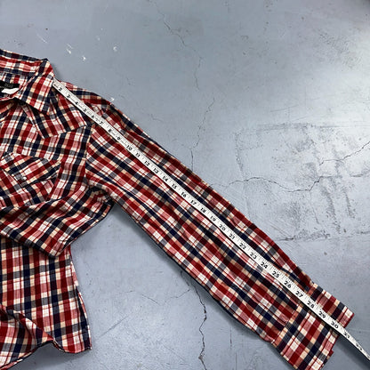 Sears VTG Western Wear L Plaid Ranch Rodeo Shirt Jacket Pearl Snap Red 16