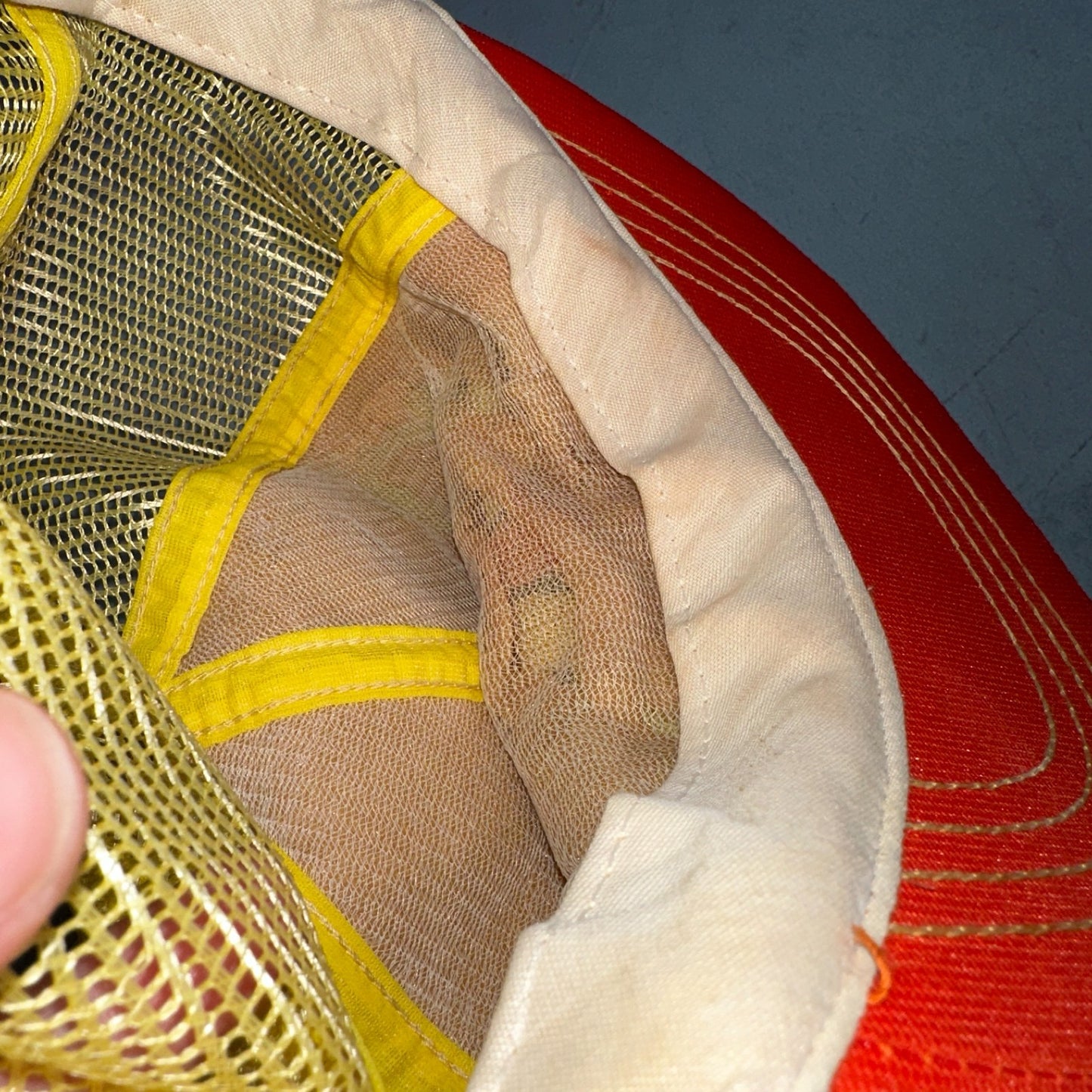 Vintage Adobe Building Centers Hat Yellow Red Mesh Snapback Trucker Cap 70s 80s