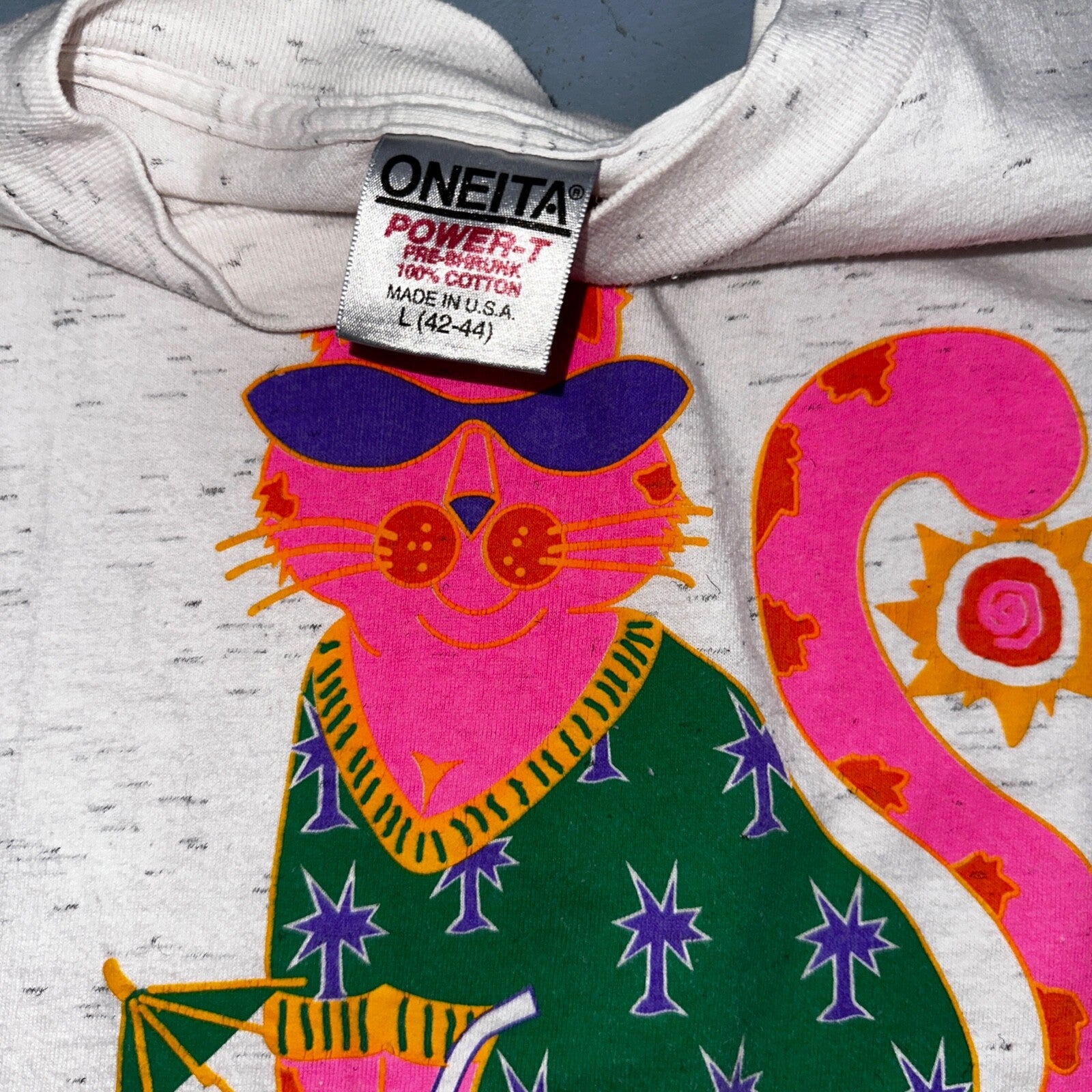 Oneita Cat San Diego VTG T Shirt 90s Gray Heather Cute California USA Pink Sun