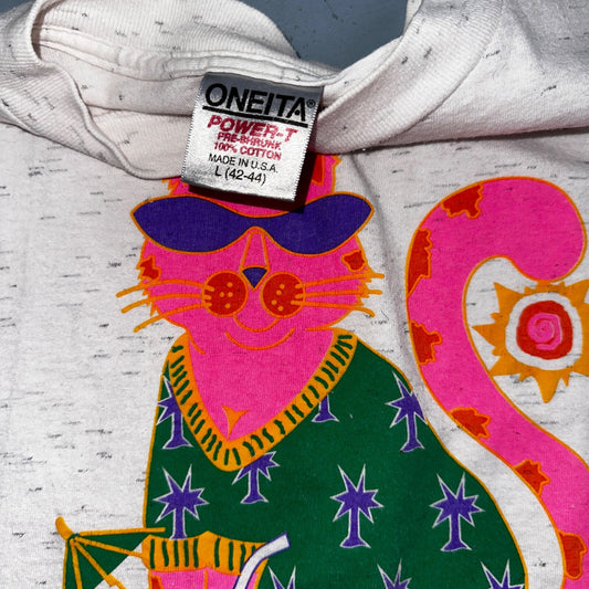 Oneita Cat San Diego VTG T Shirt 90s Gray Heather Cute California USA Pink Sun