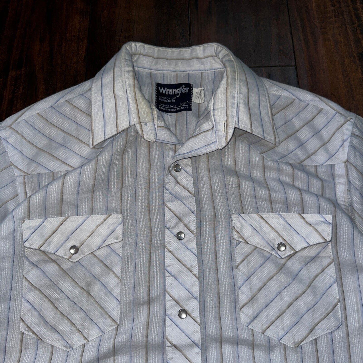 VTG Wrangler Shirt 16-34 Button USA PEARL SNAP Cowboy Cut X-Long Tail Stripe