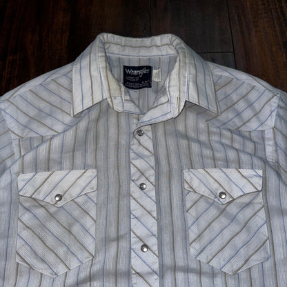 VTG Wrangler Shirt 16-34 Button USA PEARL SNAP Cowboy Cut X-Long Tail Stripe