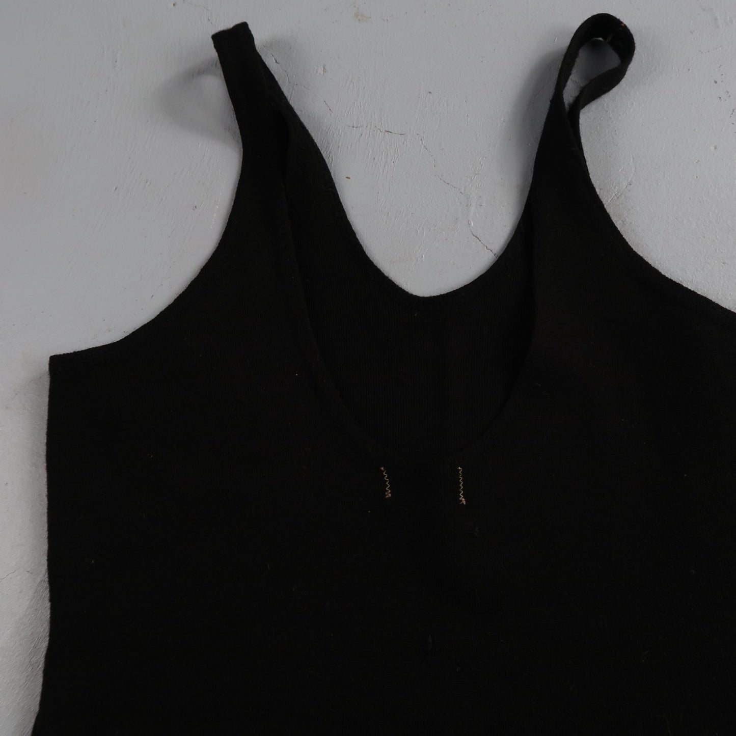 Antique 1920s Black Solid Wool Bathing Suit Women Swimsuit Art Deco 20s 30s