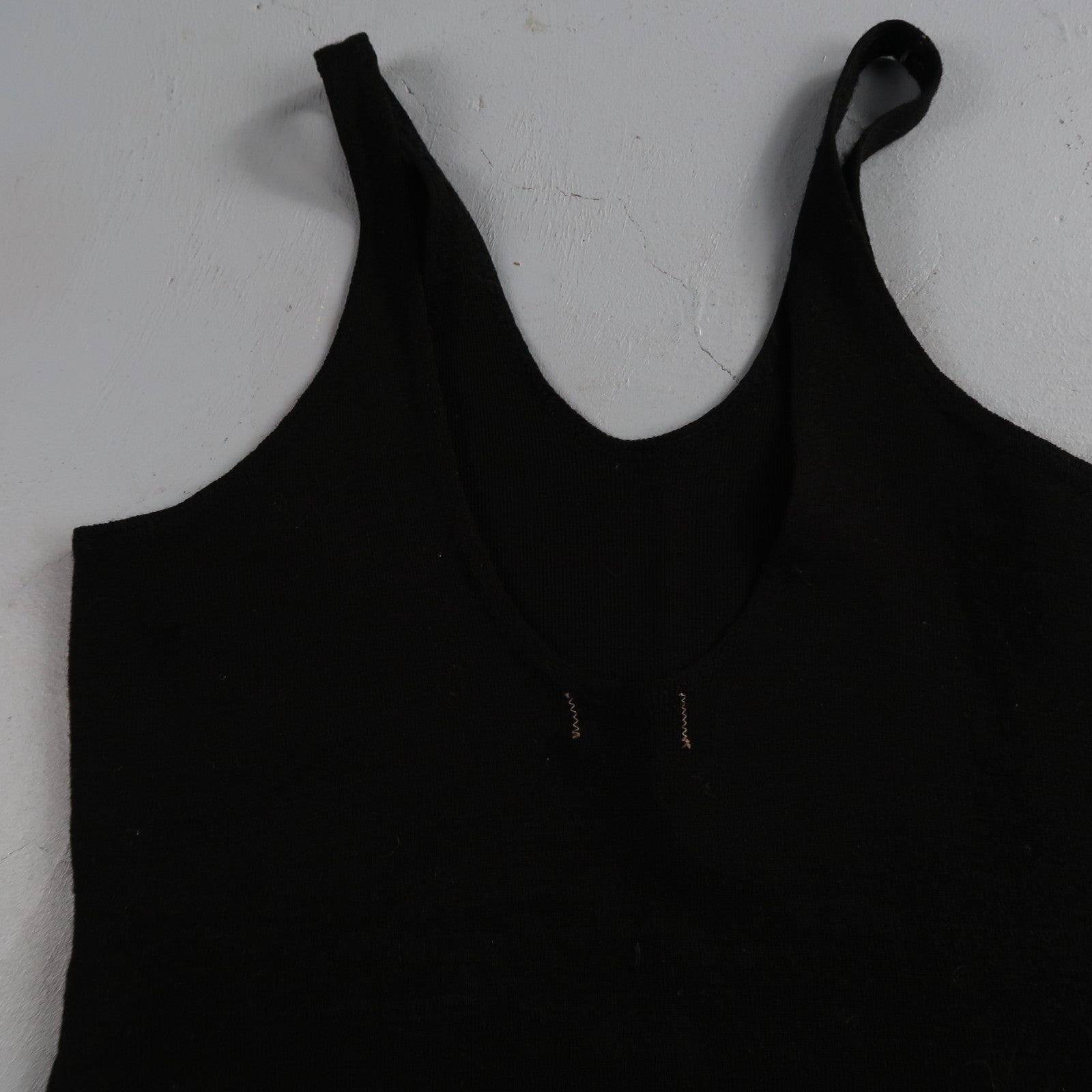 Antique 1920s Black Solid Wool Bathing Suit Women Swimsuit Art Deco 20s 30s