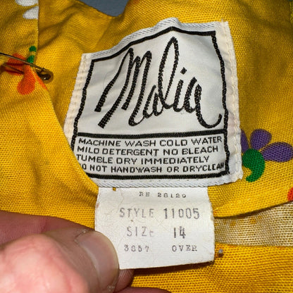 Vtg 70s Malia Honolulu Hawaiian Bright Flower Power Belted Maxi Dress Sz 14