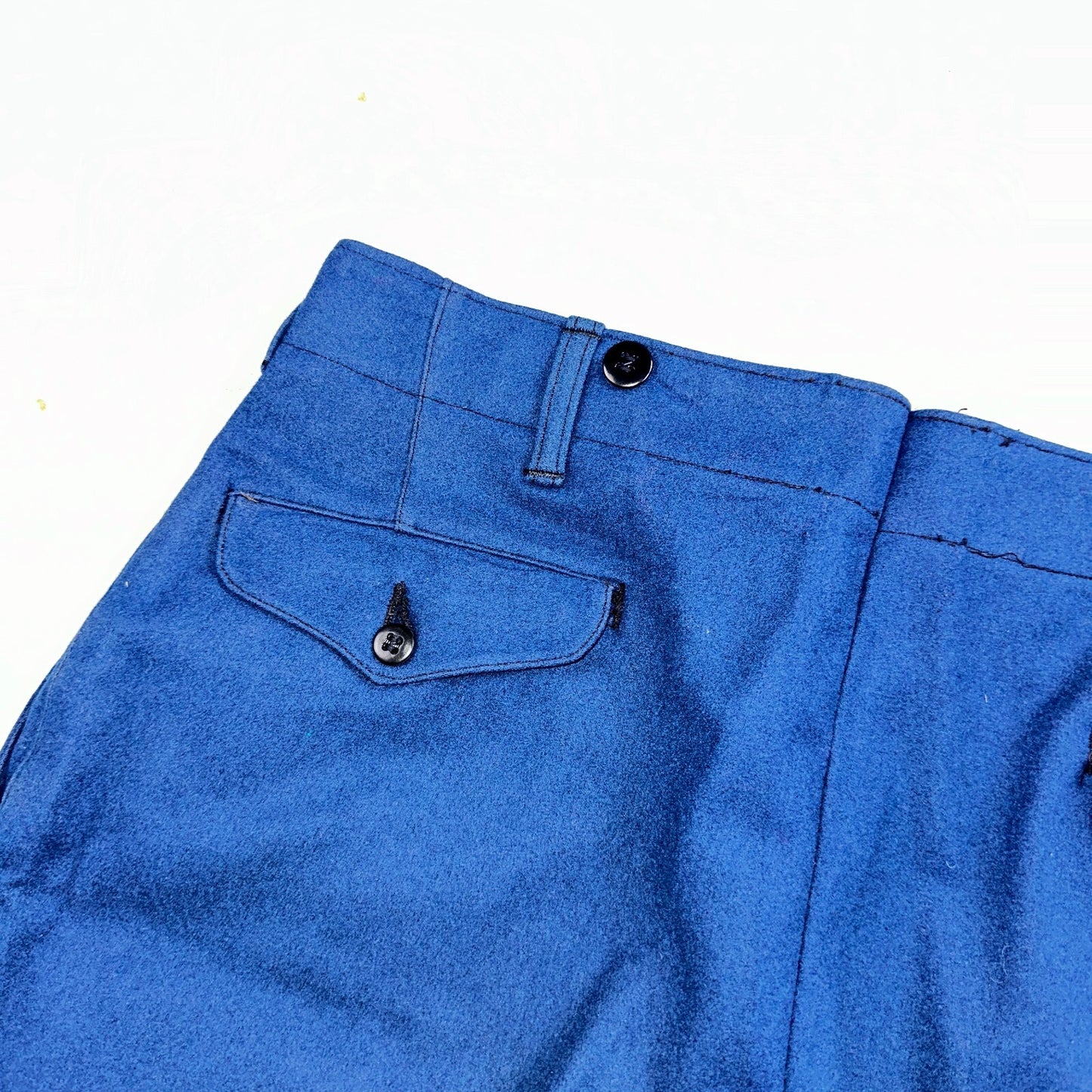 VTG Wool Trousers Pants Sz 31x31 1940s WWII Button Fly Wide Leg Dress Suit Blue