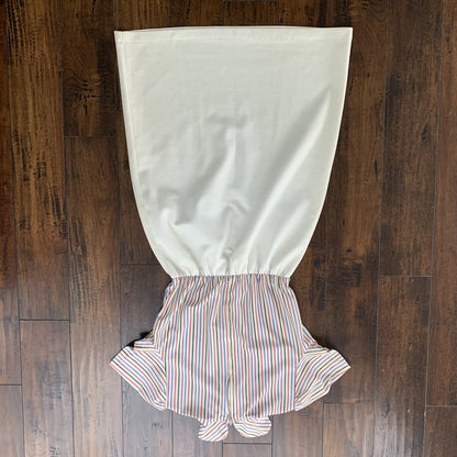 Vintage Mijoi White Striped Business Dress With Short sleeve Shoulder Button 80s