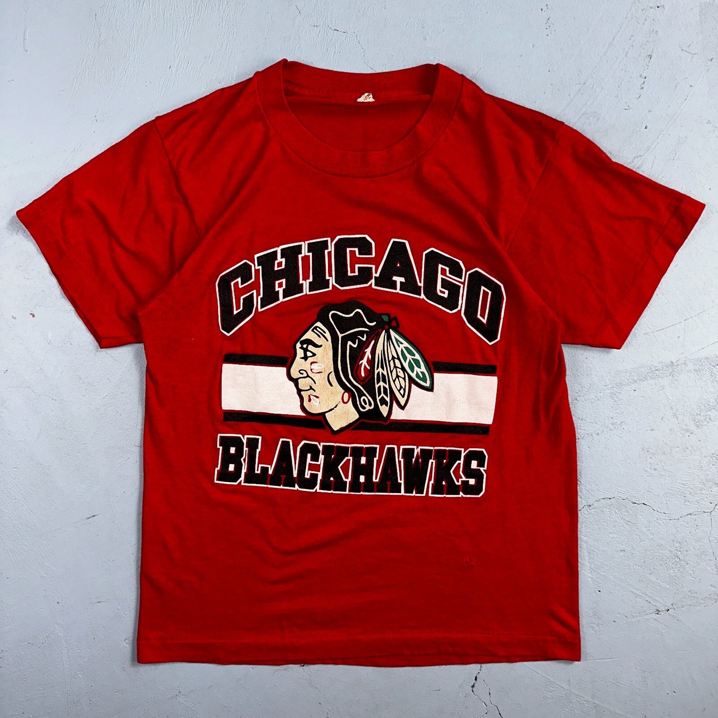 Chicago Blackhawks 1980s VTG T Shirt Single Stitch Red Screen Stars Medium 80s
