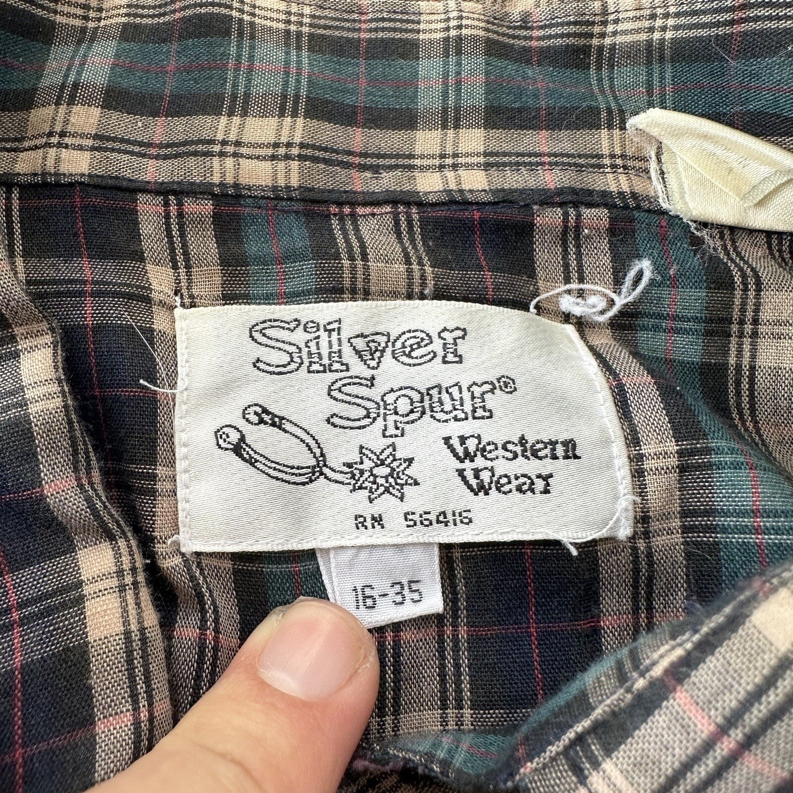 Silver Spur Men's Western Plaid Long Sleeve Shirt Pearl Snaps 16/35 Vtg 80s 90s