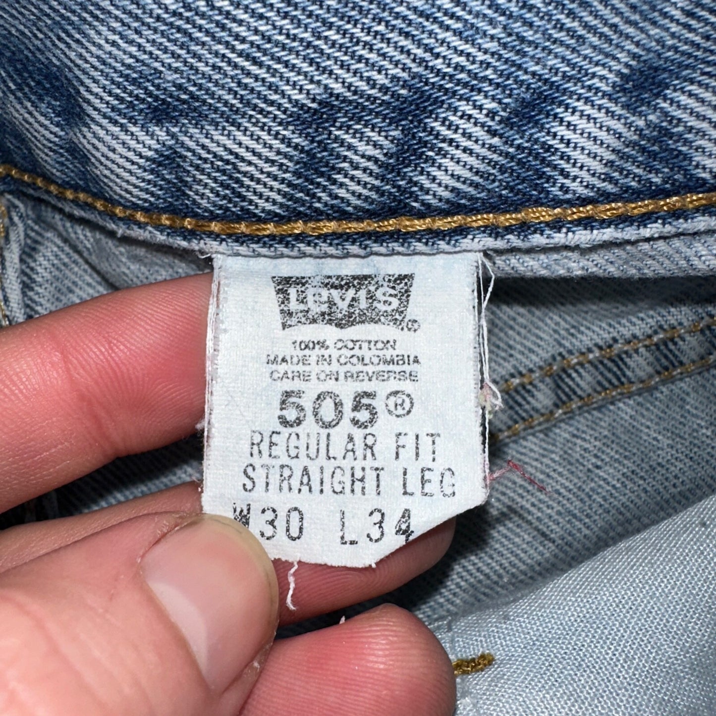 Levis 505 Vintage 90s Columbia Straight Leg Jeans Blue Light Wash 30x34 Ac 28x33