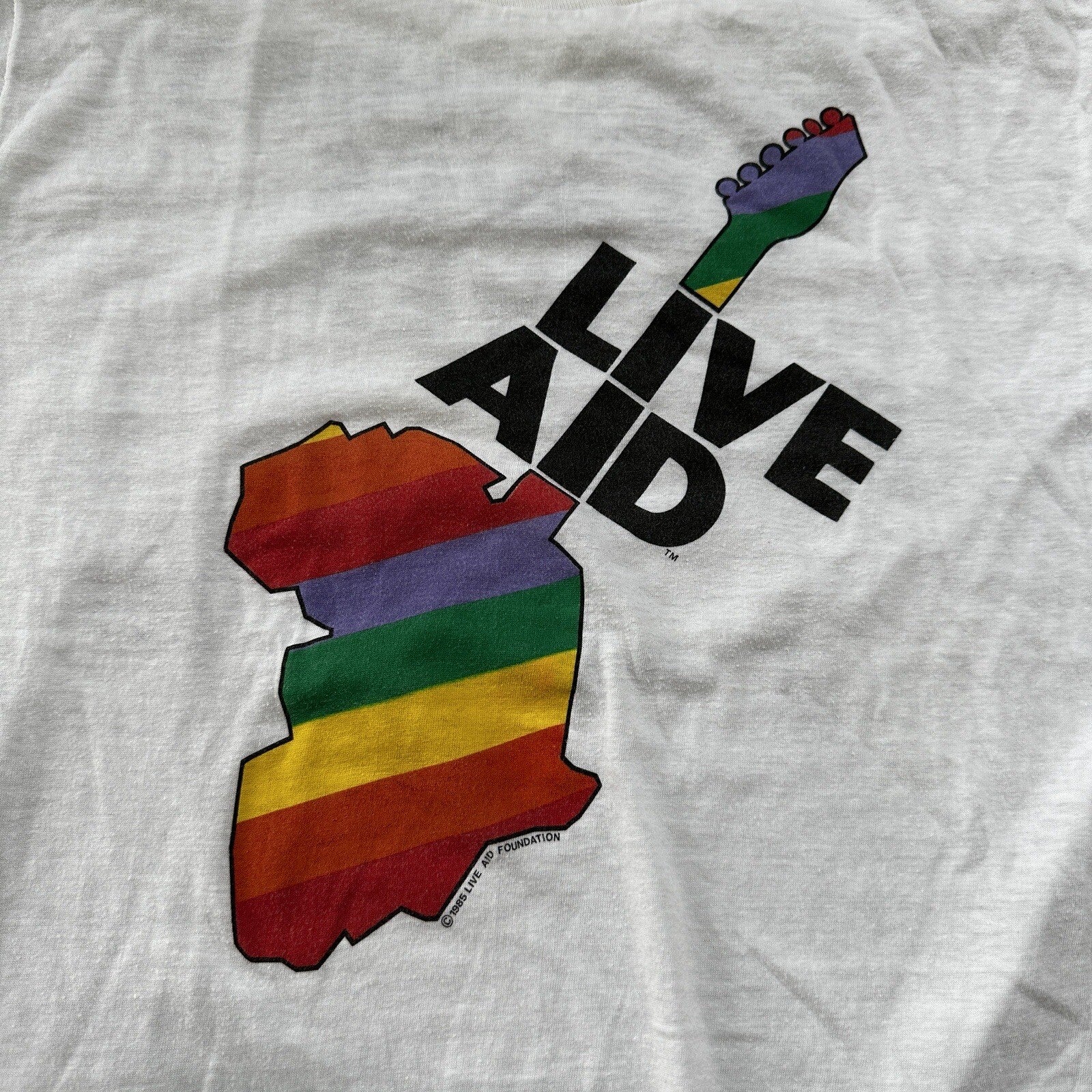 Vintage 1985 Live Aid T Shirt White Queen Freddie Mercury Saves Lives 80s