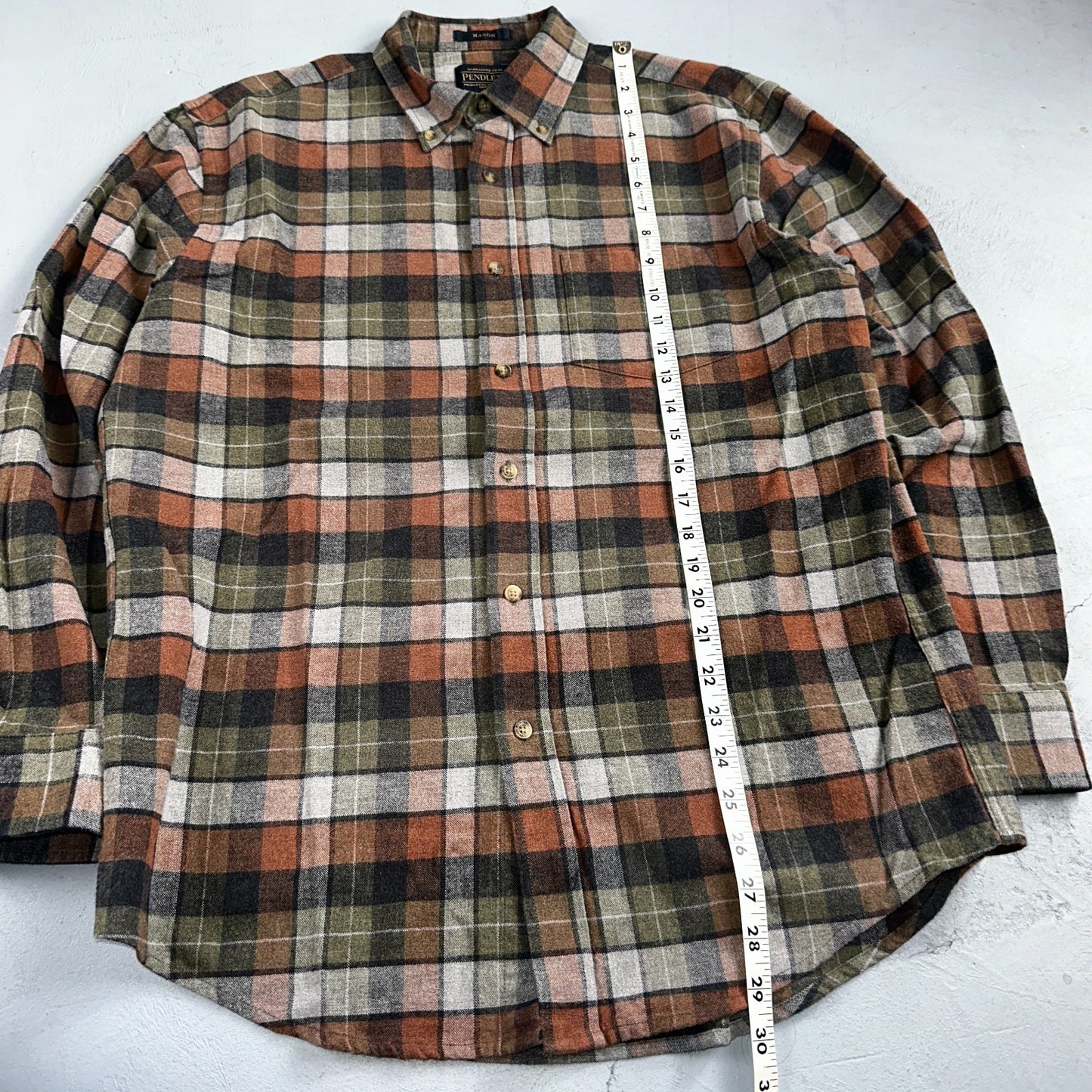Pendleton Mason Flannel Shirt Mens Size Medium Brown Green Plaid Long Sleeve