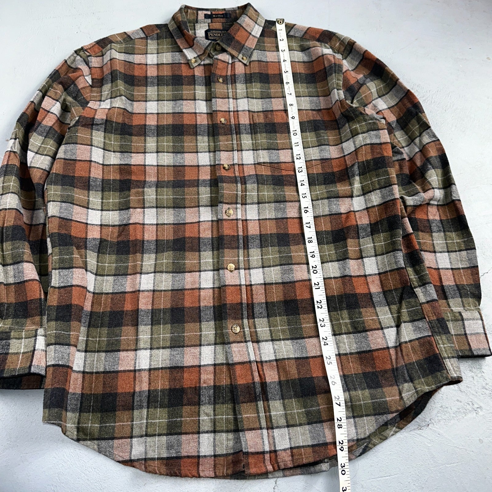 Pendleton Mason Flannel Shirt Mens Size Medium Brown Green Plaid Long Sleeve