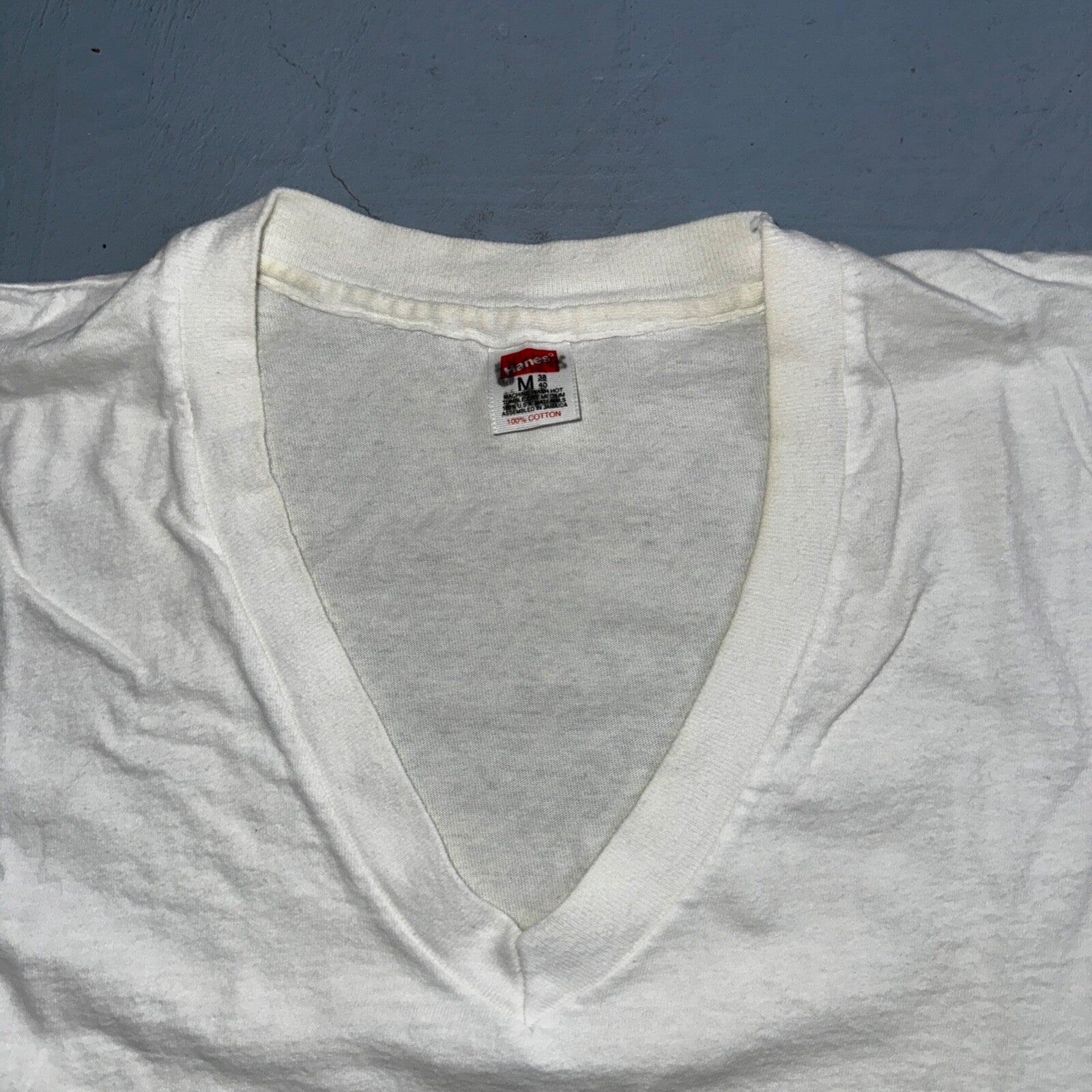 Hanes 90s V Neck Single Stitch VTG T Shirt Blank White Basic Undershirt Classic