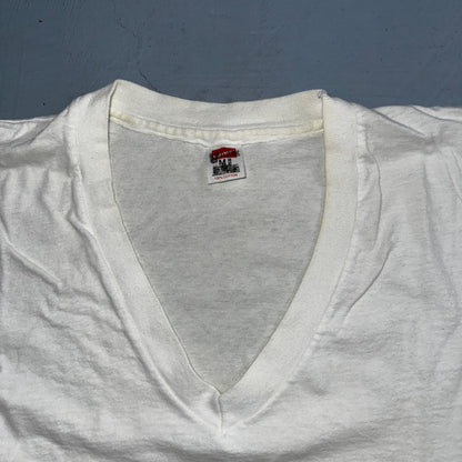 Hanes 90s V Neck Single Stitch VTG T Shirt Blank White Basic Undershirt Classic