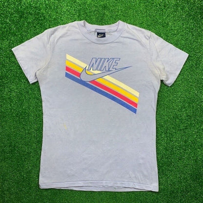 Nike Vintage T Shirt USA Rare Womens LGBTQ Rainbow Running Blue Tag 80s Swoosh