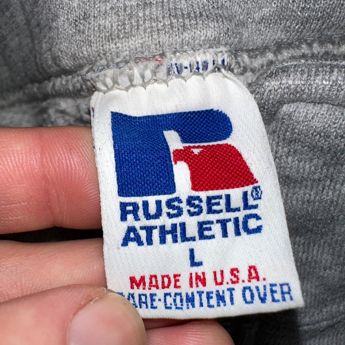 Russell Athletic USA L Sweatshirt 90s VTG Crewneck Gray Basic Blank Quarter Zip