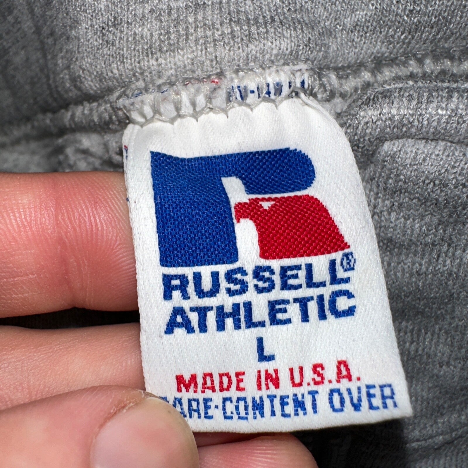 Russell Athletic USA L Sweatshirt 90s VTG Crewneck Gray Basic Blank Quarter Zip