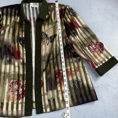 R&M Richards Karen Kwong Womens Blouse Gold Print Chain Shoulder Pads 14 USA VTG