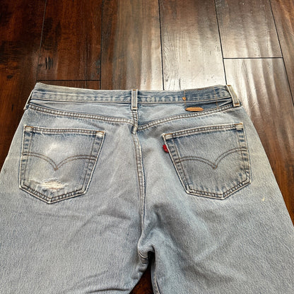 VTG 90s Levis 501 Button Fly 38x33 USA Tag Jeans Straight Wash Blue XX Act 34x28