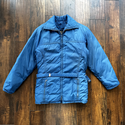 Vintage Tempco Goose Down Puffer Coat Mens S Blue Insulated Hooded Jacket