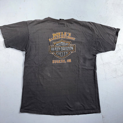 Harley Davidson Eugene Oregon VTG T Shirt Doyles Grunge Faded Black Y2K USA