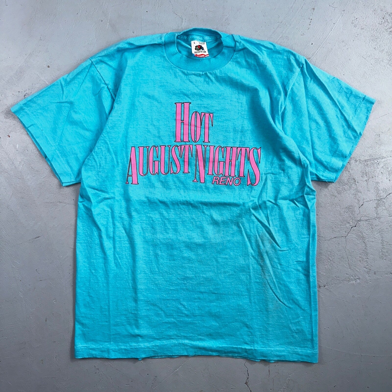 Hot August Nights 90s Reno Fruit of the Loom VTG T Shirt USA Bright Blue Graphic