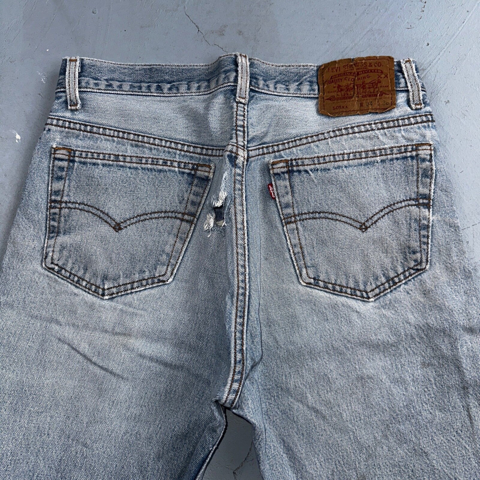 Levis 501 Vintage 90s USA XX Straight Leg Jeans Blue Light Wash 34x36 Act 31x32