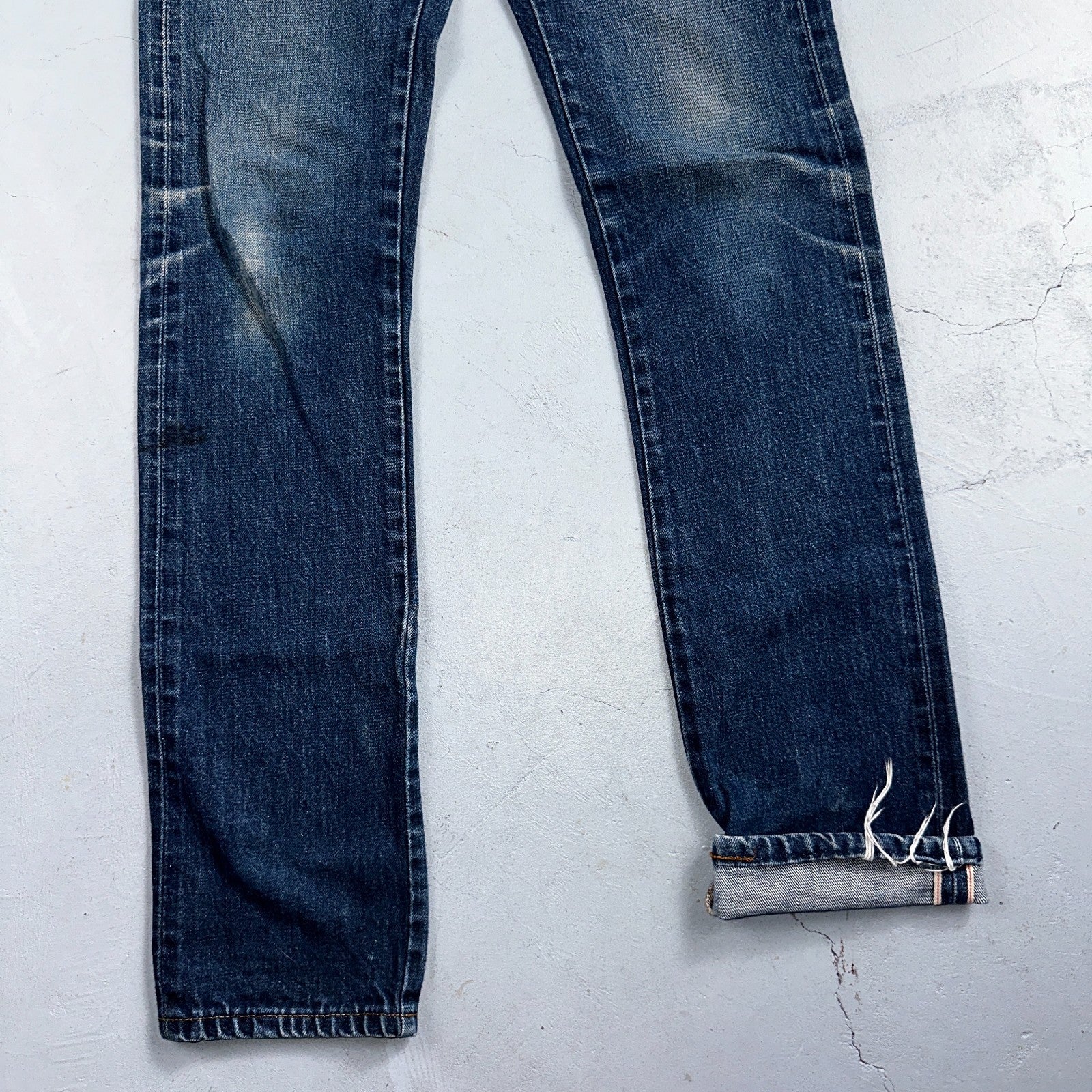 Naked & Famous Jeans Mens 30x36 Blue Dirty Fade Selvedge Denim Skinny Guy