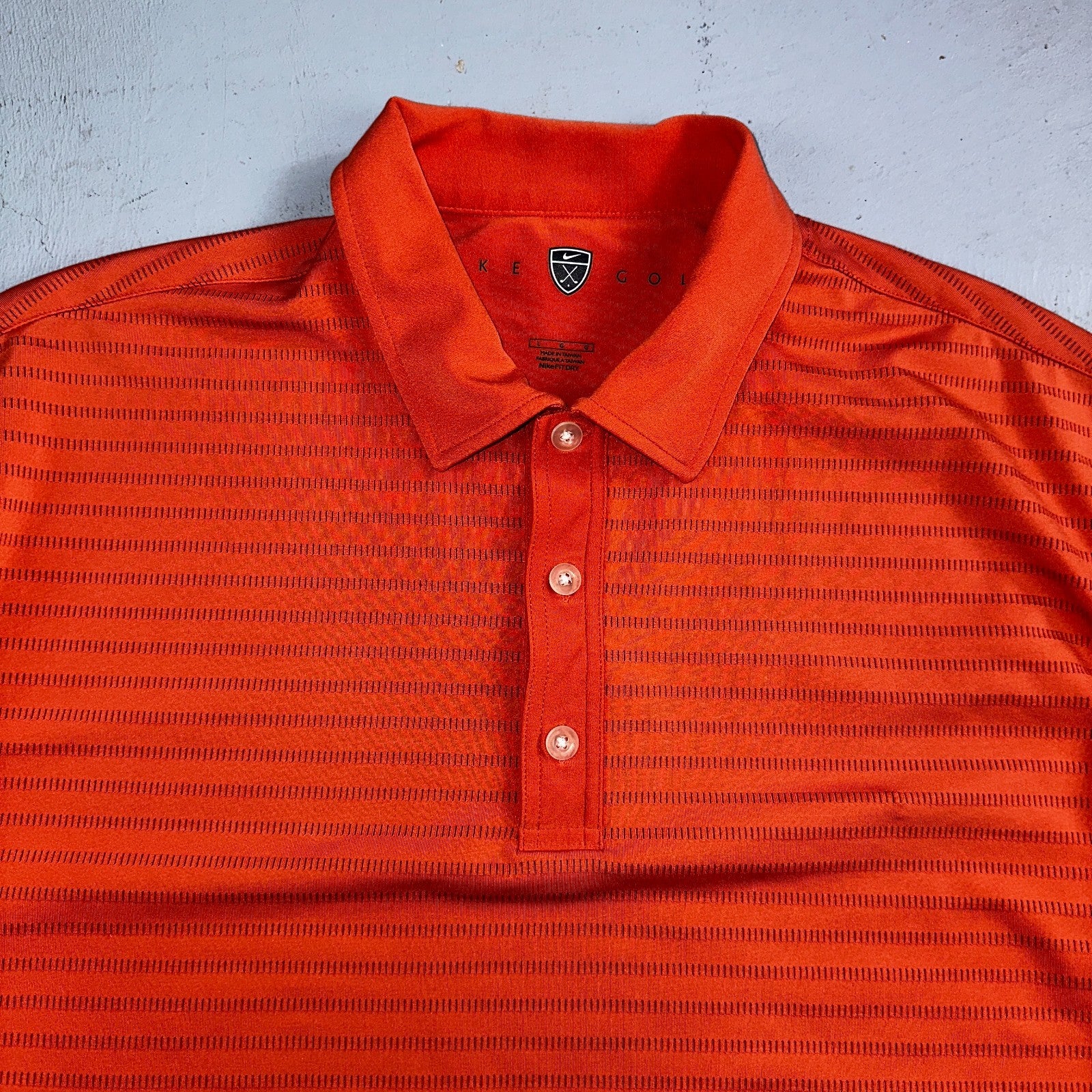 Nike Golf Dri Fit Orange Striped Polo Shirt L Large Vintage Style Sports