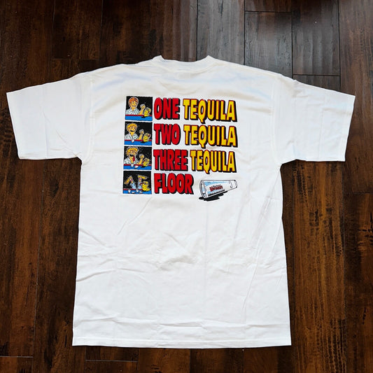 Tequila Funny One Two Floor Vintage T Shirt Y2K Cancun Bar Drinking Alcohol XL