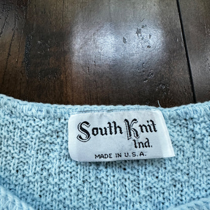 VTG 80s Deadstock South Knit Blue Sweater Vest Cut Shoulder Unisex Tags 1980s