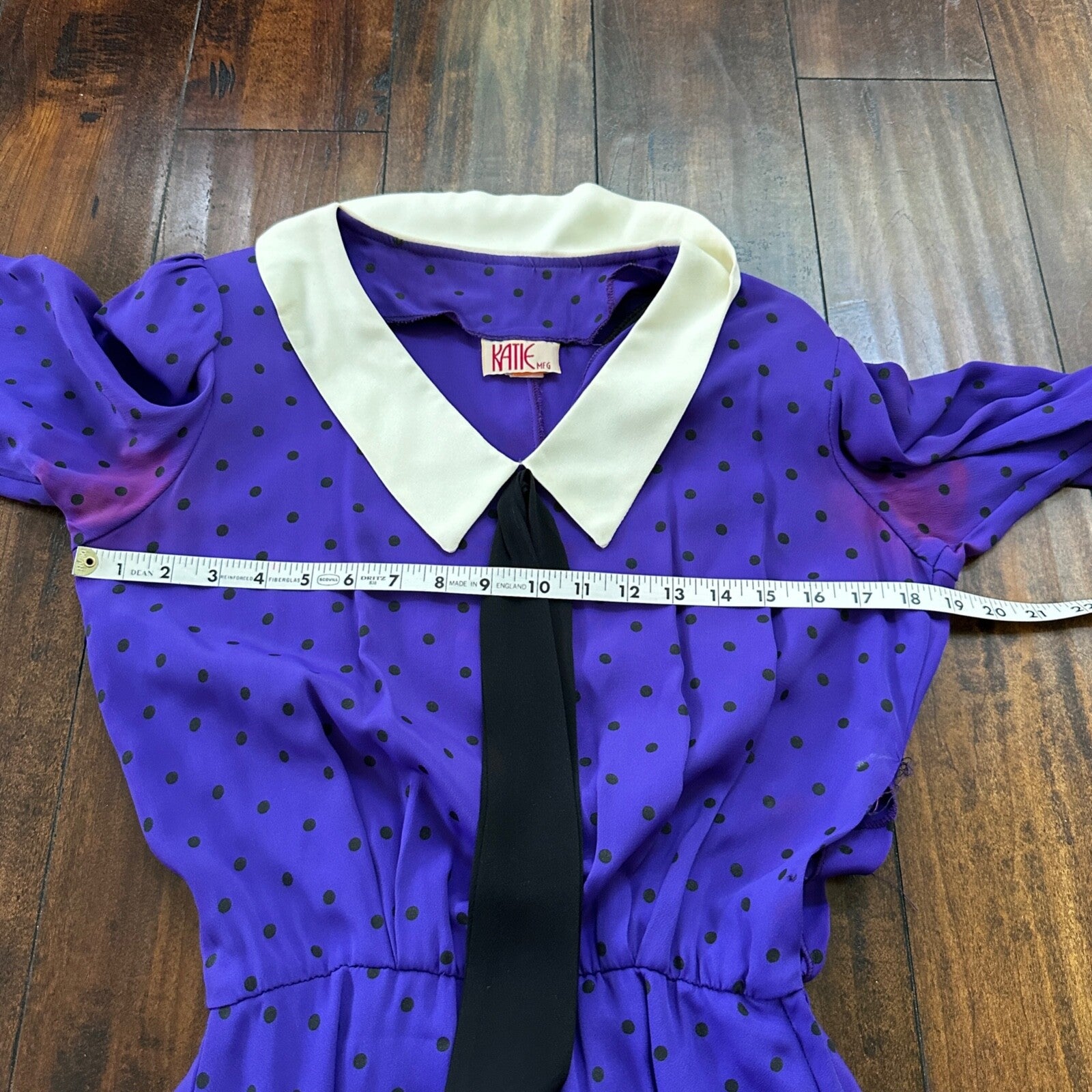 Vintage Katie MFG Purple Print Polka Dot 80s Midi Dress Size Small