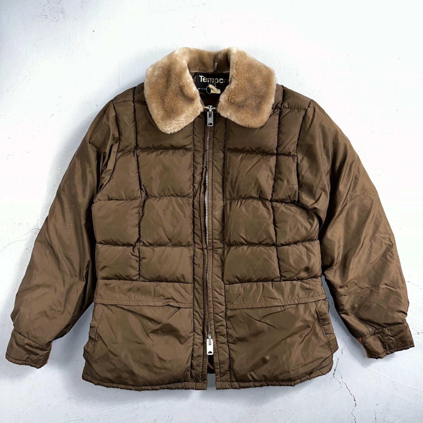 Vintage Tempco Goose Down Insulated Puffer Jacket Brown Size 14 USA 1970s 70s